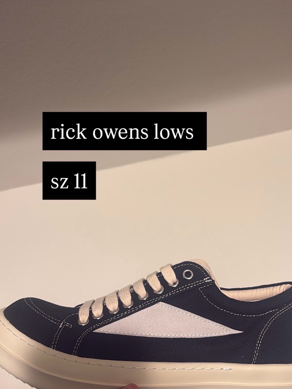 Rick Owens Black Canvas Low-Top Sneakers with Cream Accents